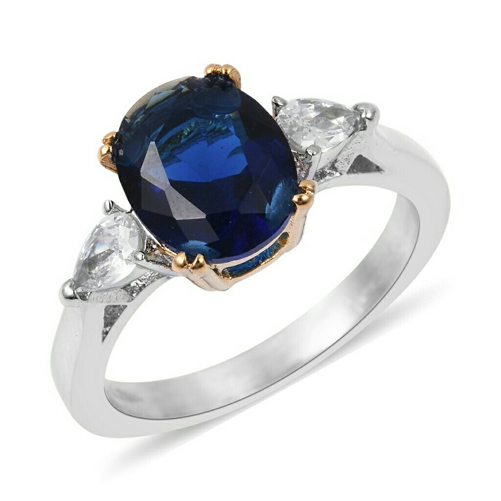 Blue & White Cz Ion Plated Yg Stainless Steel Ri